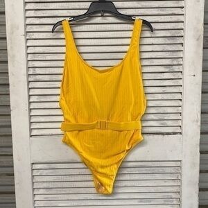 Yellow One Piece Belted Swimsuit size Medium New